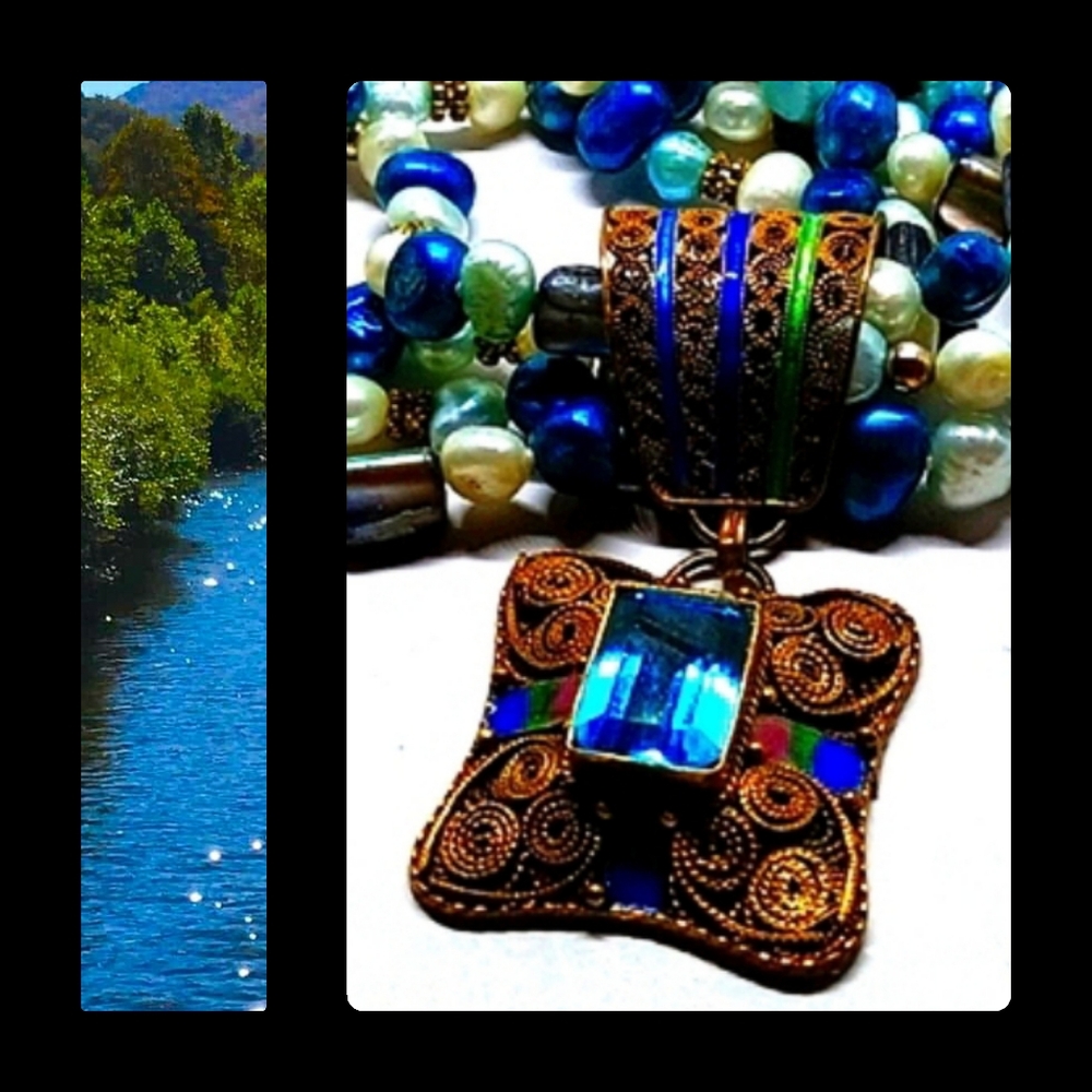 Bohemian Artisan Blue Green Multi-strand Necklace